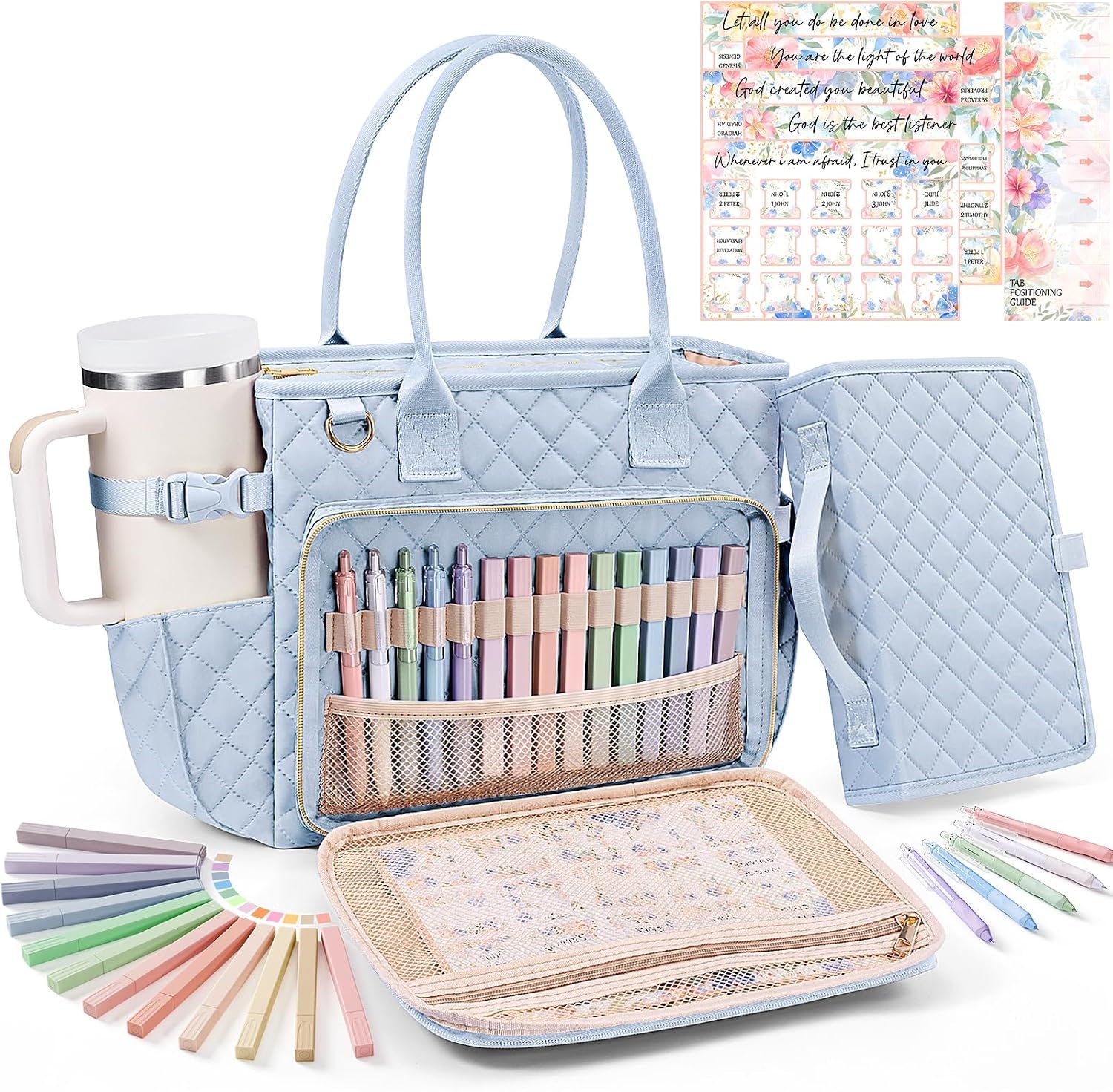 Large Bible Bag with Bible Cover Case for Women, Quilted Church Tote Bag