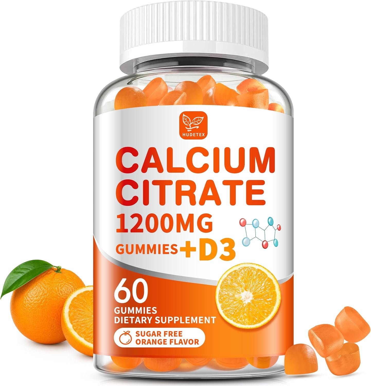 Calcium Citrate 1200 mg with Vitamin D3 Gummies for Women & Men,Calcium Supplements for Bone & Teeth Support,High Absorption – Easy to Digest, Sugar Free,Vegan,Orange Flavor,30 Day Supply