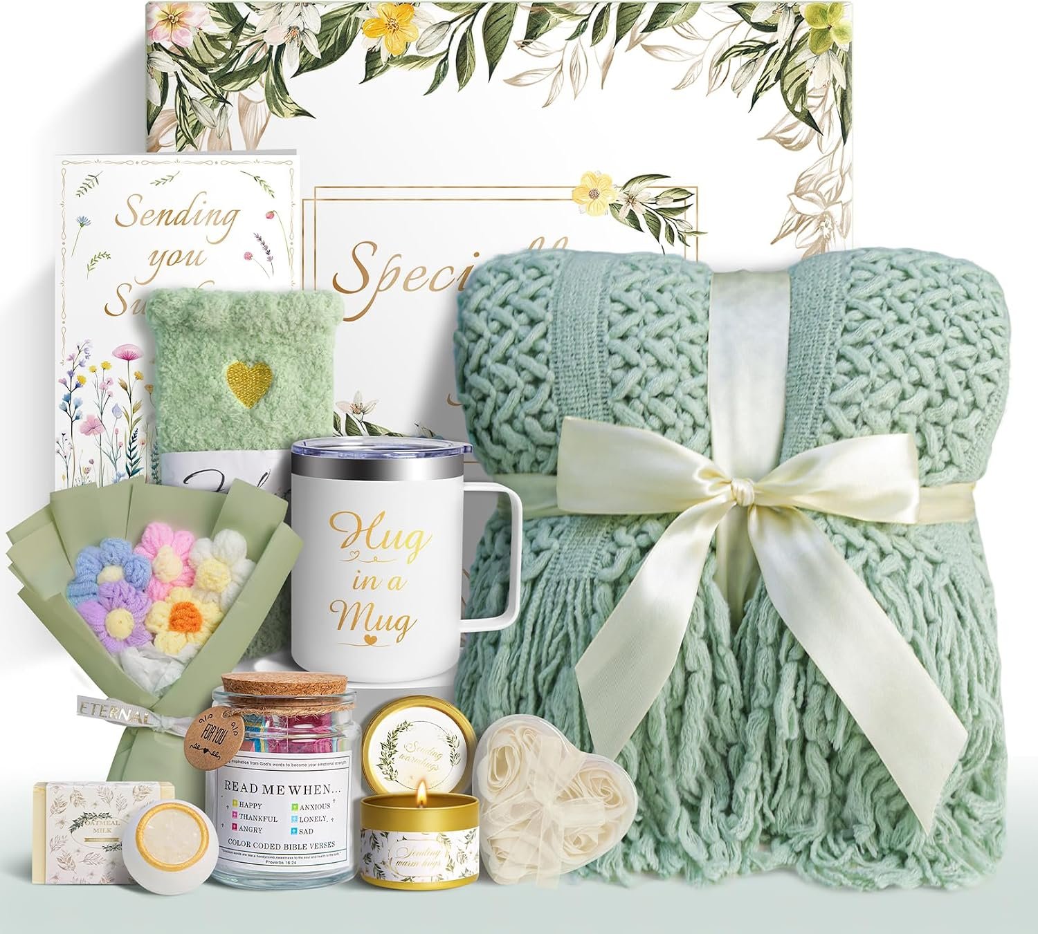 11 PCS Birthday Gifts for Women, Get Well Soon Gifts Baskets for Women Self Care Gifts, Spa Care Package After Surgery Thinking of You Sympathy Gift,Gift for Sick Friends Mom w/Blanket
