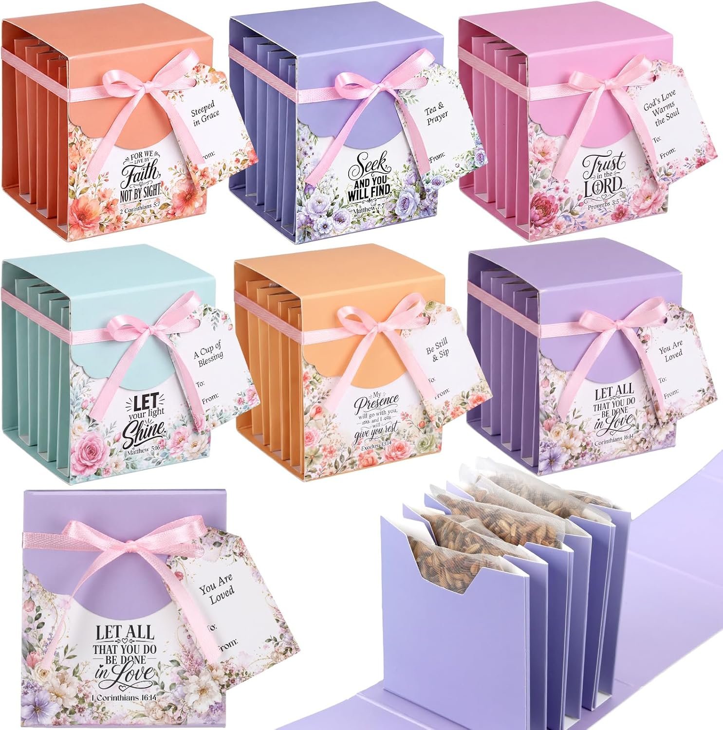 Crtiin 12 Set Religious Tea Bag Gift Box Christian Tea Pouch, Christian