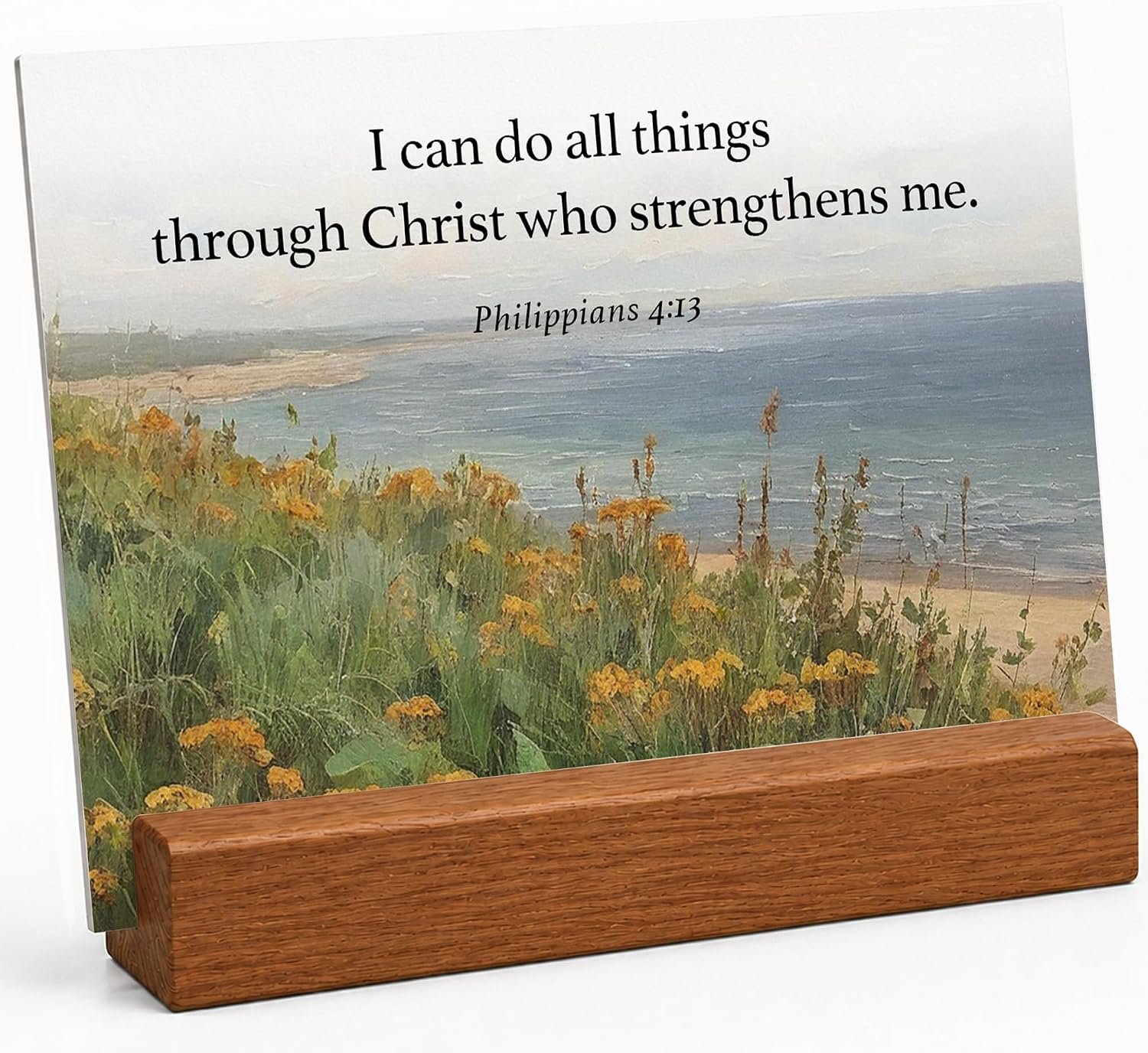 Bible Verse Cards with Wood Stand, 48 Prayer Cards for Daily Display