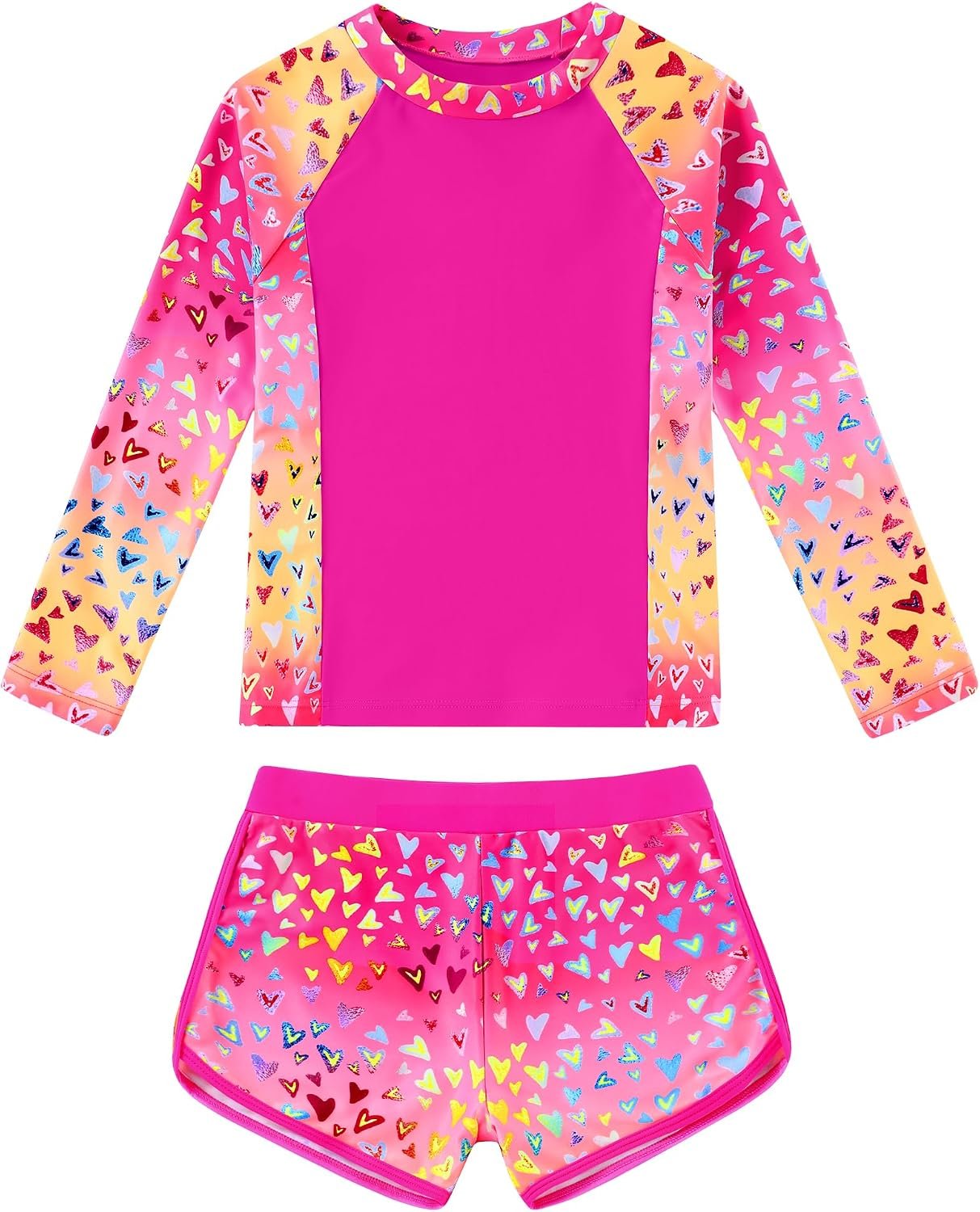 Girls Rash Guard Long Sleeve Swimsuit 2 Piece Bathing Suit UPF 50+ Summer Beach Swimwear for Girl 5-14 Years