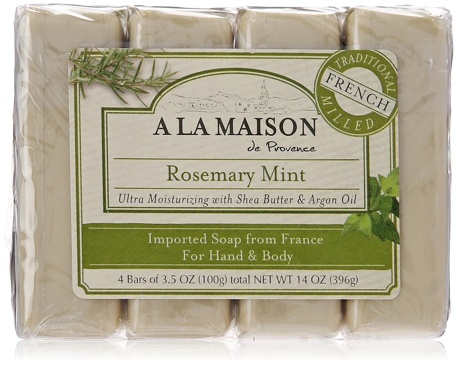 A LA MAISON Rosemary Mint Bar Soap – Triple French Milled Natural Moisturizing Hand Soap Bar (4 Bars of Soap, 3.5 oz)