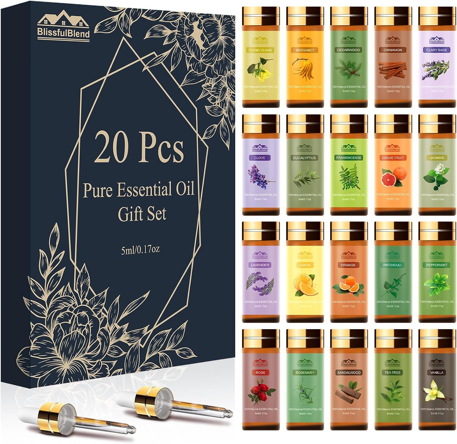 Pure Essential Oils for Diffuser for Home & Hotel, 20 PCs x 5ML (0.17oz)